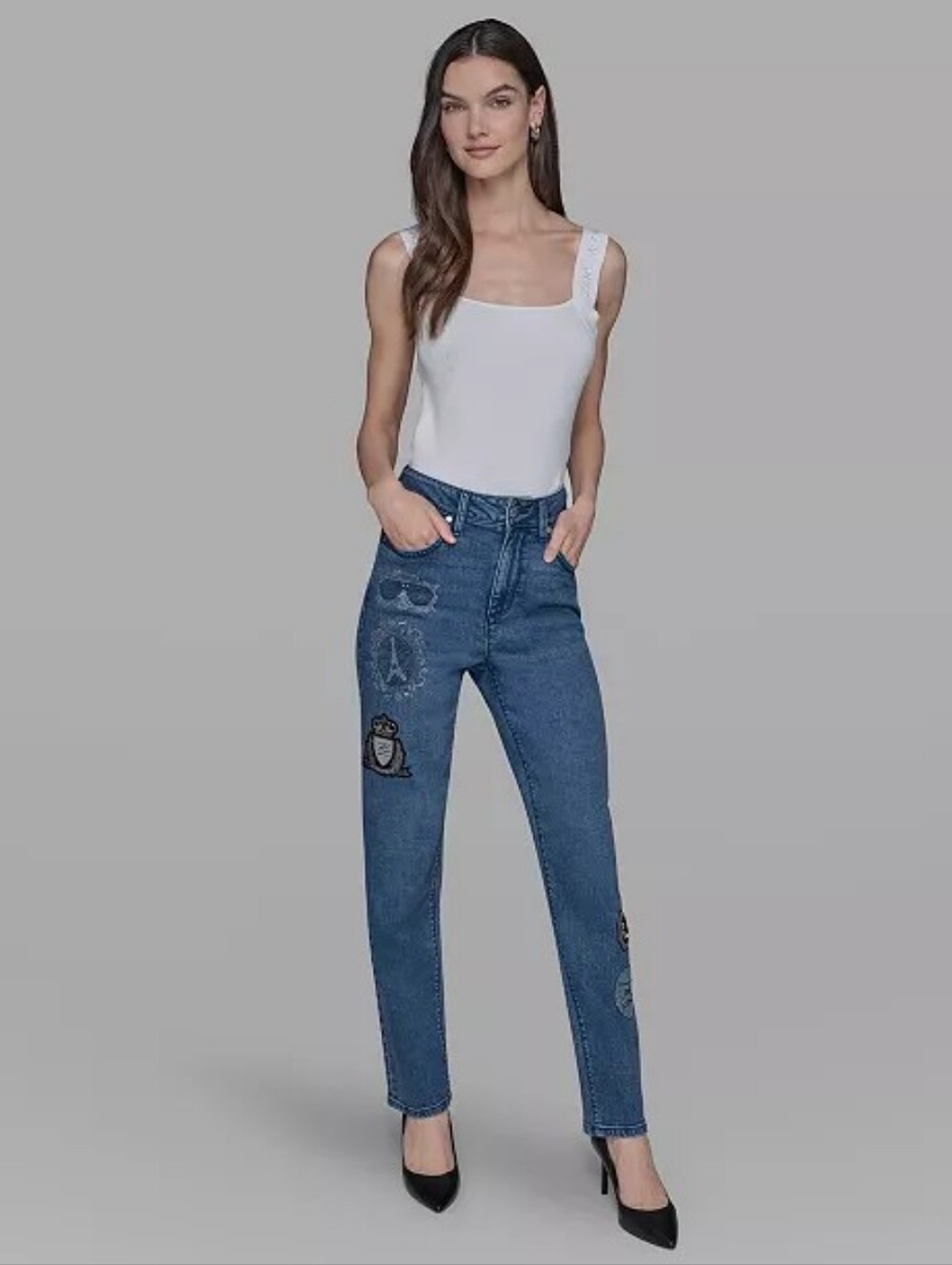 KARL LAGERFELD PARISWomen's Patch Denim Straight-Leg Jeans Size 14